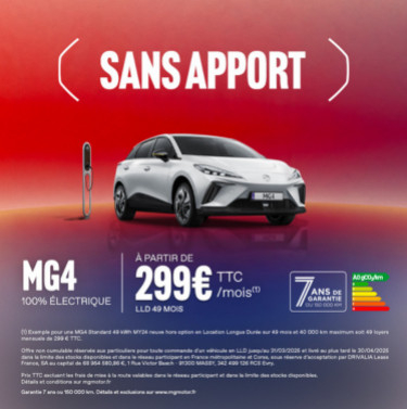 MG4 100% électrique à partir de 299€TTC/mois(1)