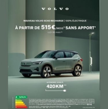 Offre Nouveau Volvo XC40 Recharge à partir de 515€/mois